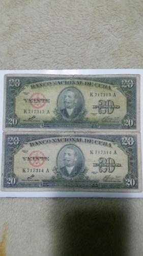 vendo dos billetes de 20 pesos cubanos de 196 - Imagen 1