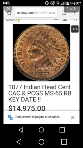 Indio head 1877 Collection rare coin - Imagen 1