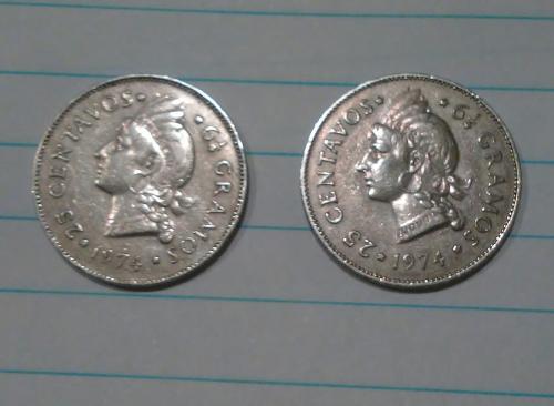  Dos (2) Monedas Republica Dominicana 25 cen - Imagen 1