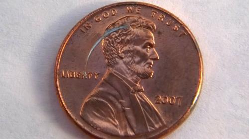 2007 Lincoln penny with mint machine error D - Imagen 1